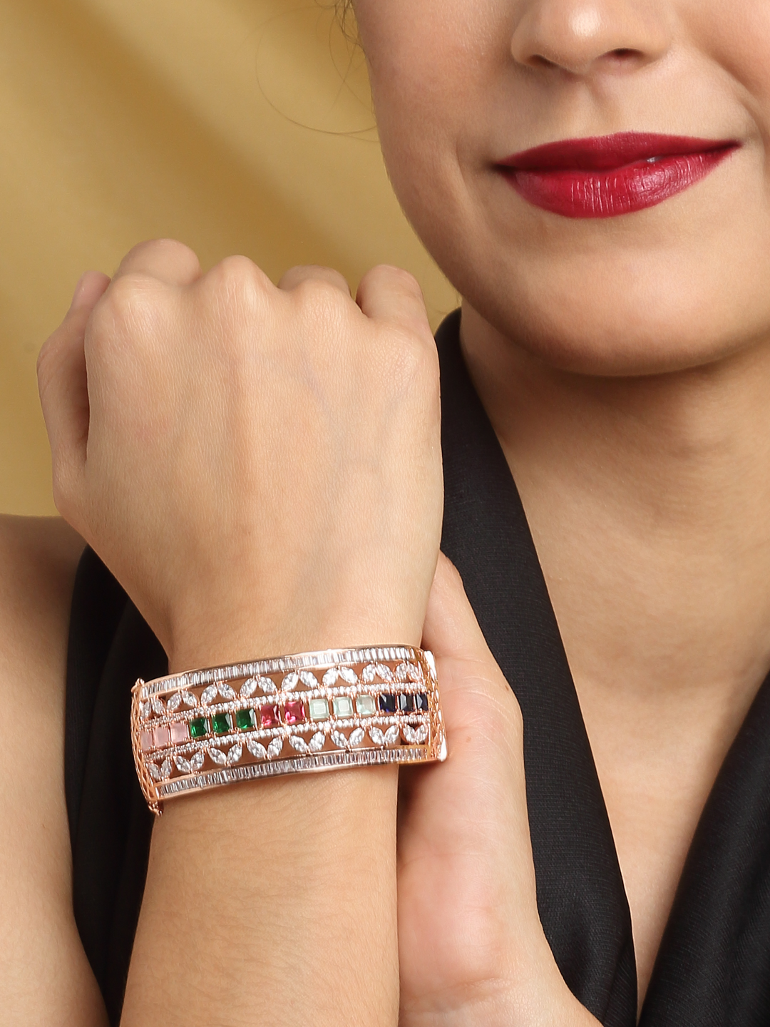 YouBella Jewellery Celebrity Inspired Gold Plated American Diamond Bracelet for Girls and Women
